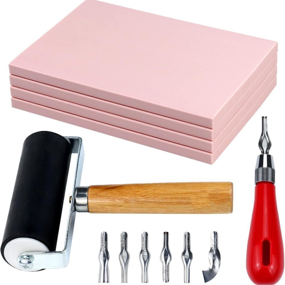 Rubber Stamp Carving Block Kit with Tools & Brayer